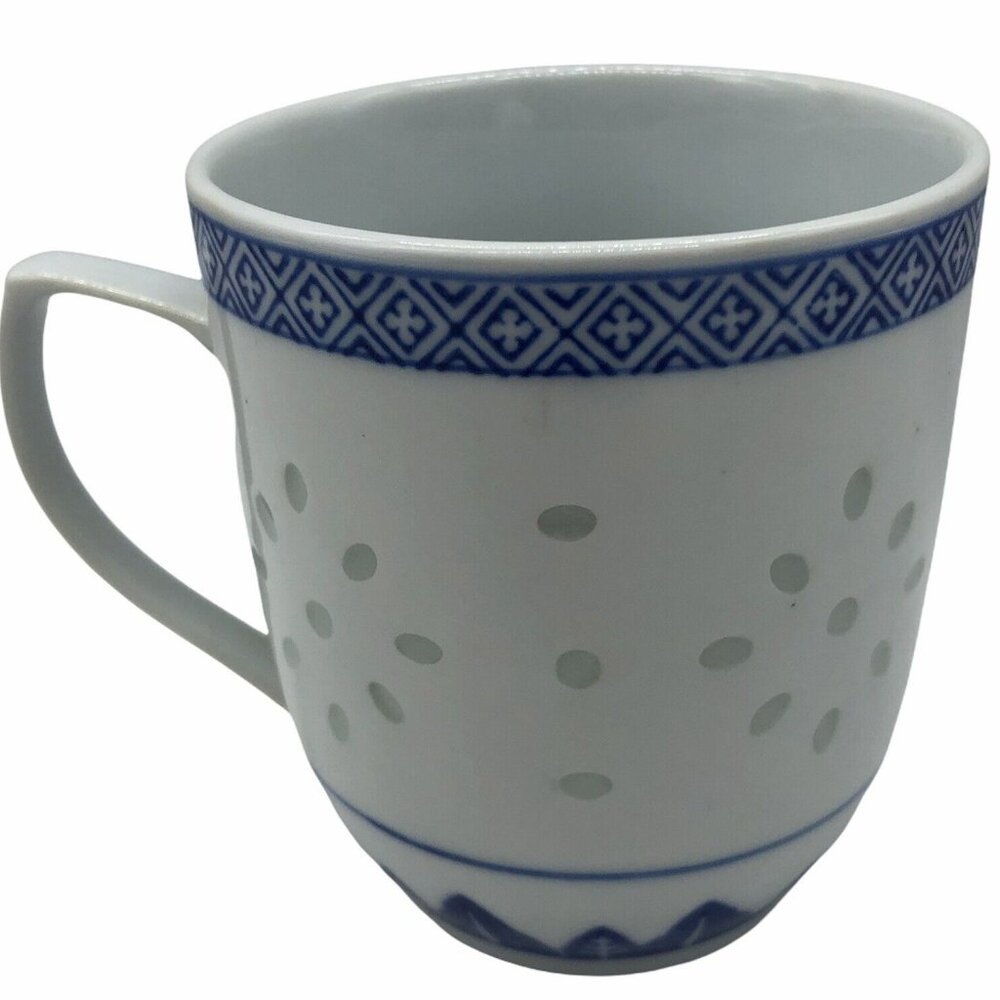 Chinese Rice Eyes Blue and White Pattern Handled Mug Tea Coffee
